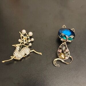 Elegant Gold and Blue Animal Brooch Set